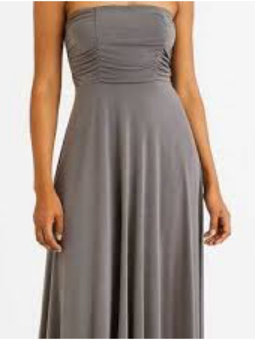 Athleta Strapless Gray Ruched Bodice Maxi Dress